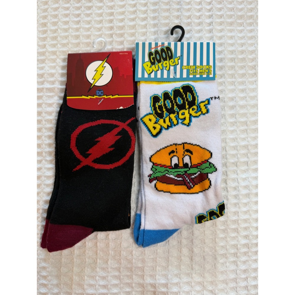 Bioworld Crew Socks‎ Mens 6-12 Multicolor Flash & Good Burger 2 Pair Bundle NWT